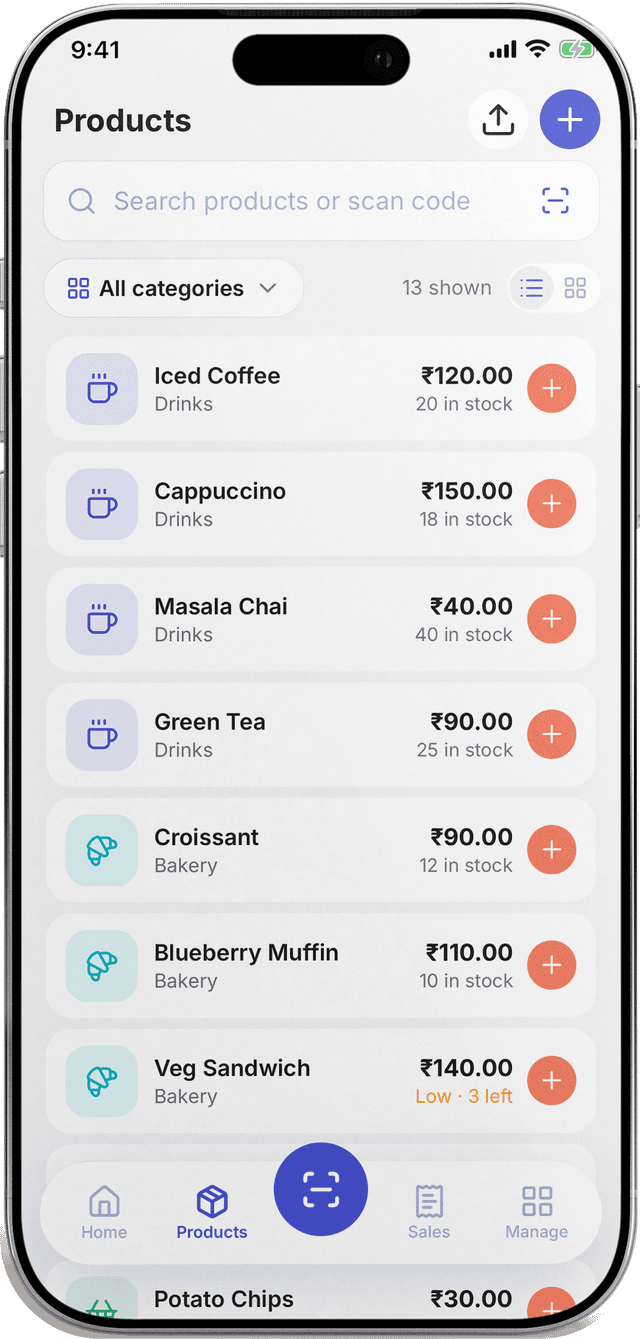 Khazana products list with prices and stock